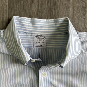 Brooks Brothers Regent Shirt Men's 17.5- 2/3 Light Blue White Stripe Non Iron